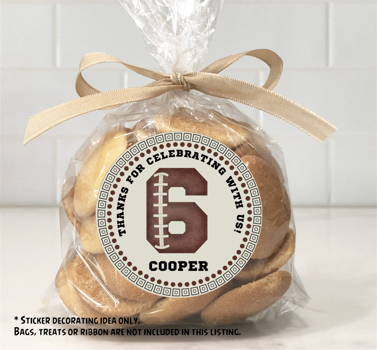 Personalized football party favor label for boys or girls