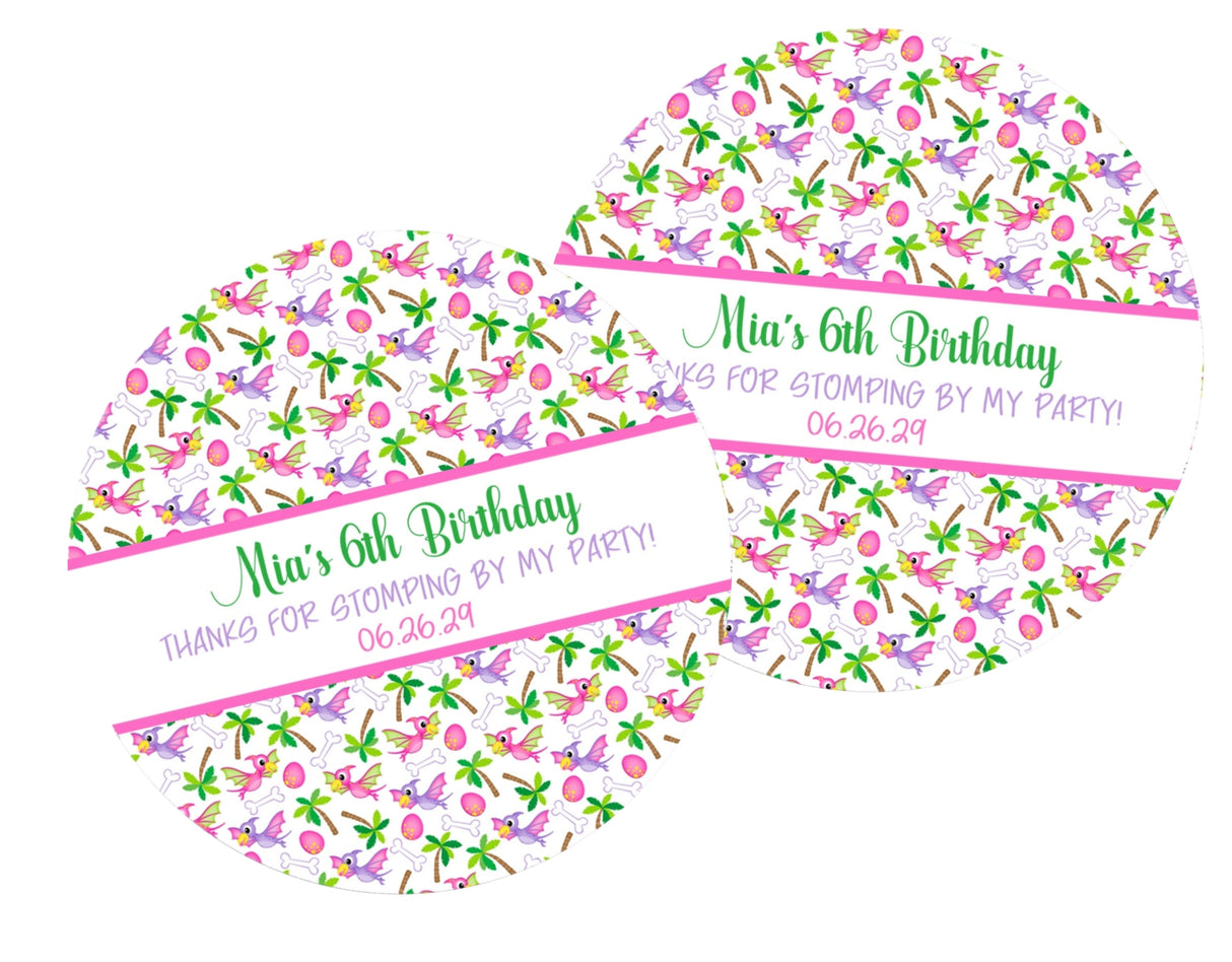 Personalized girls dinosaur birthday favor label