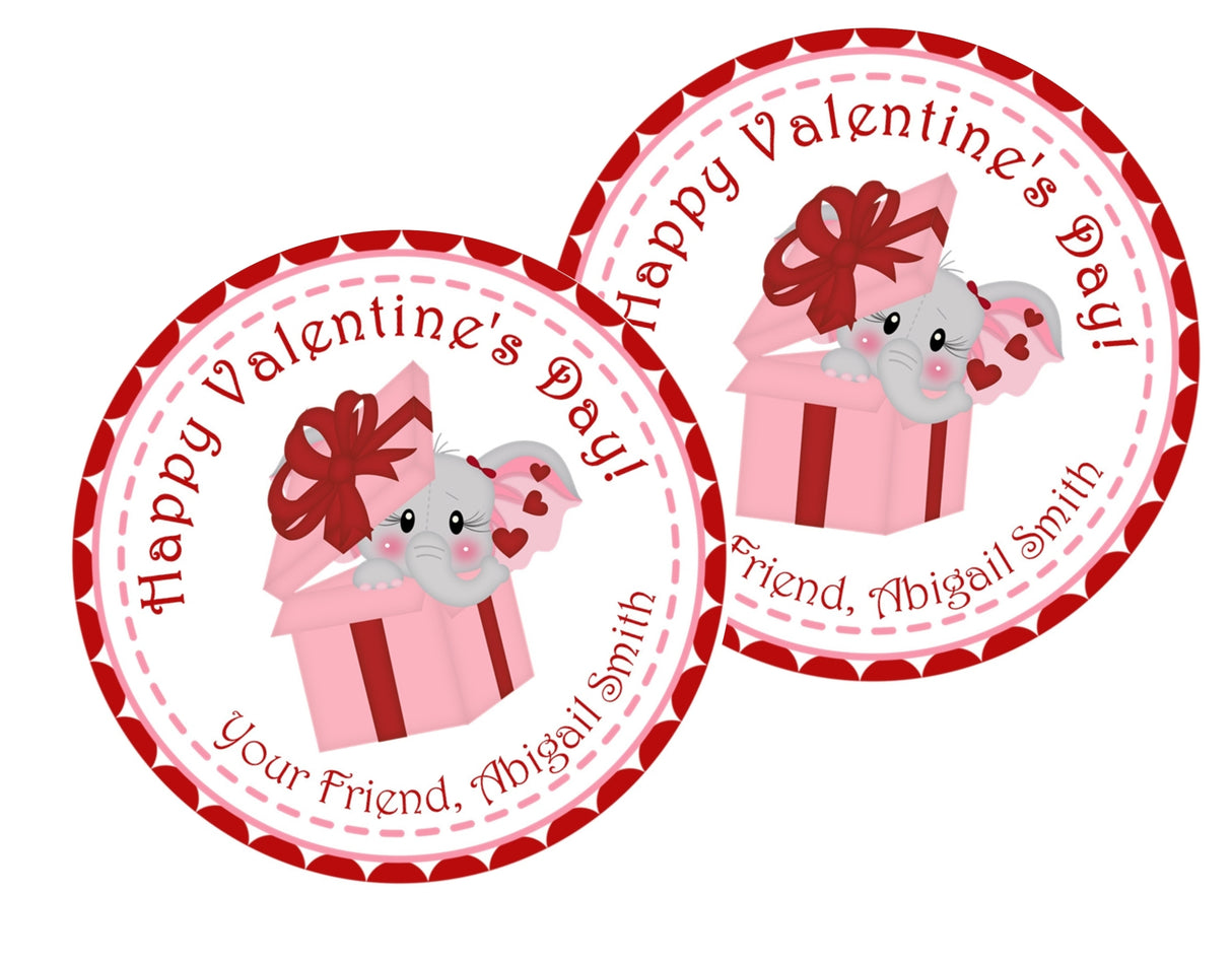 Personalized grey elephant Valentine favor label