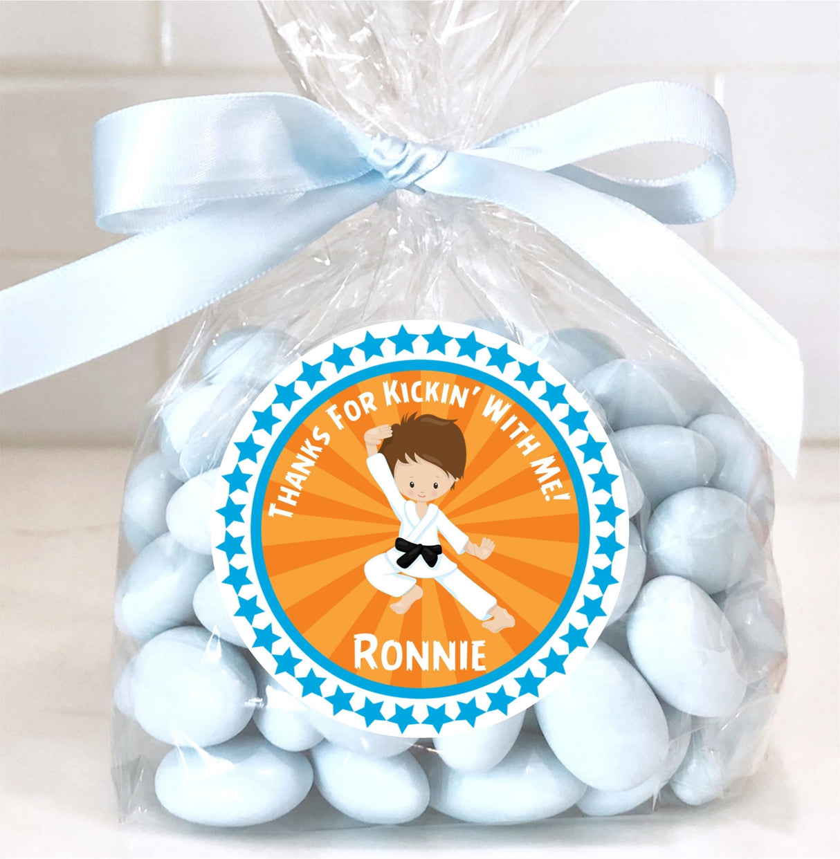 Personalized karate boy favor sticker