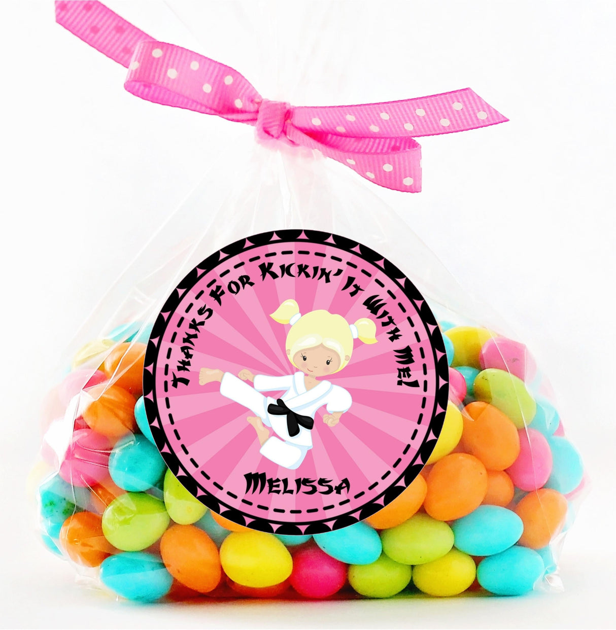 Personalized karate girl favor sticker