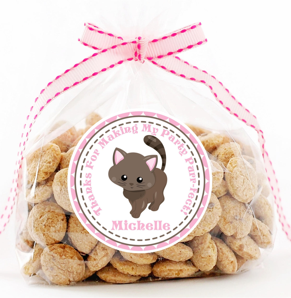 Personalized kitty birthday sticker with pastel design