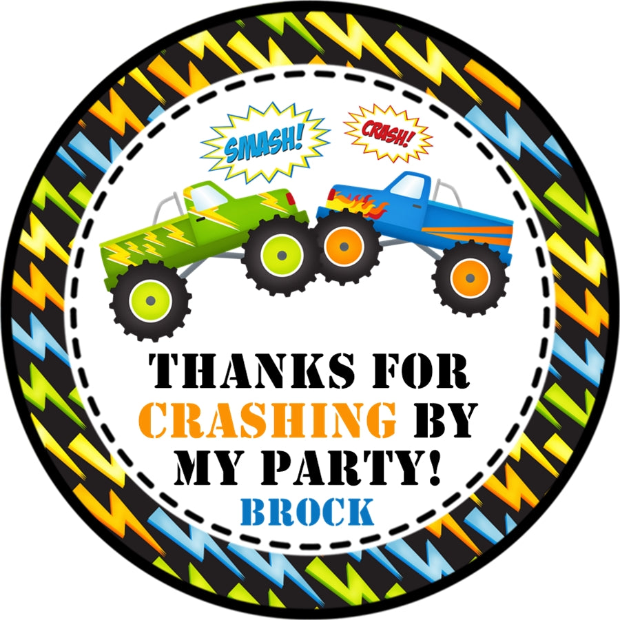 Personalized monster truck birthday sticker with custom name