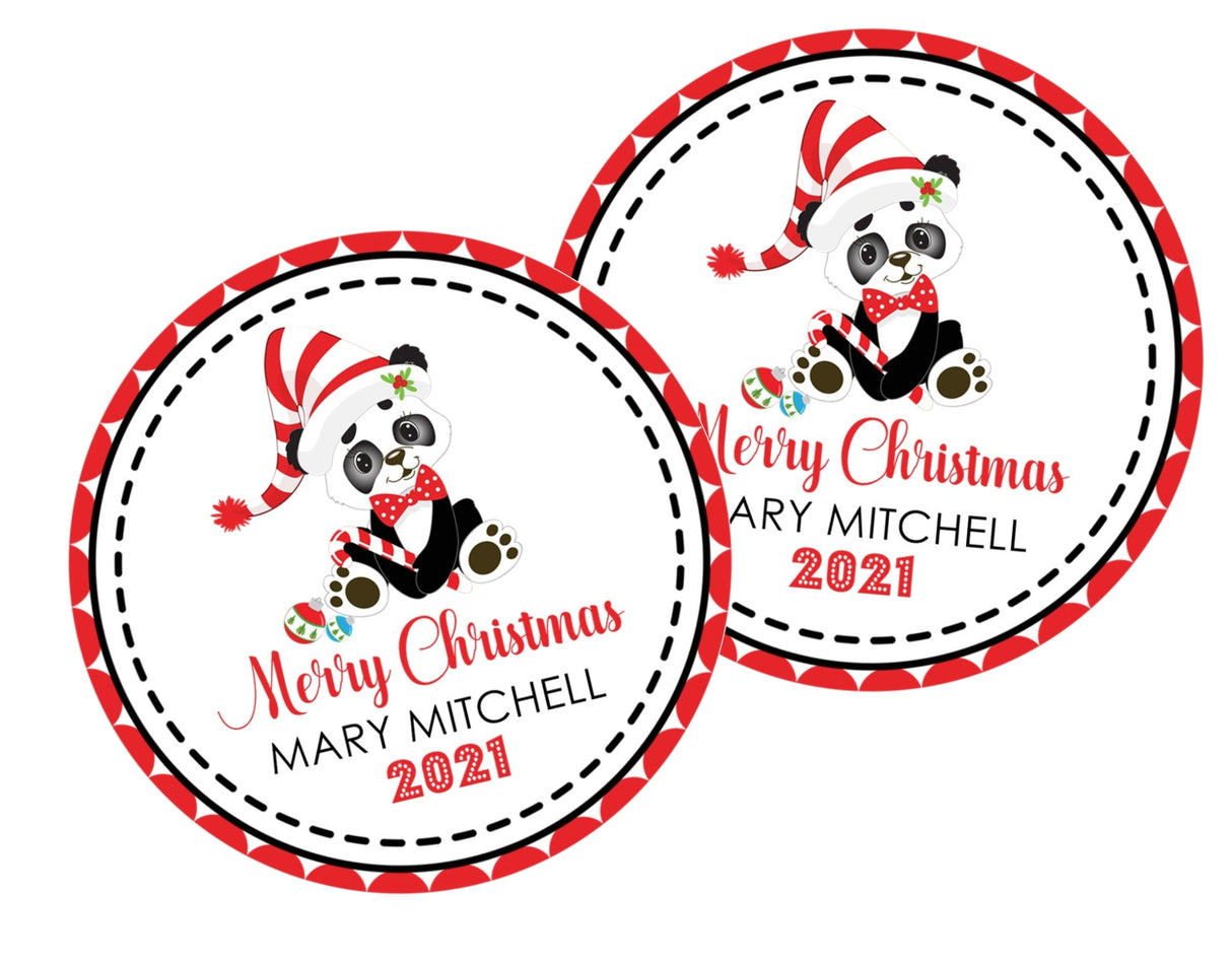 Personalized panda Christmas sticker for gifts and favors