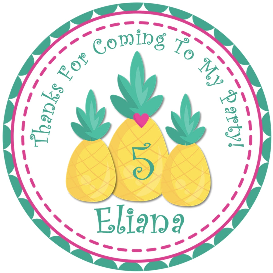 Personalized pineapple birthday sticker with custom name and age