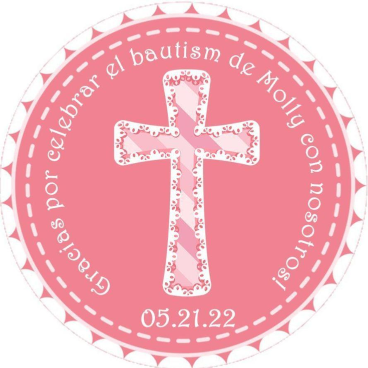 Personalized pink Baptism favor label
