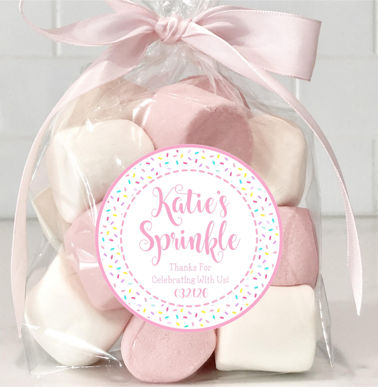 Personalized pink baby sprinkle sticker