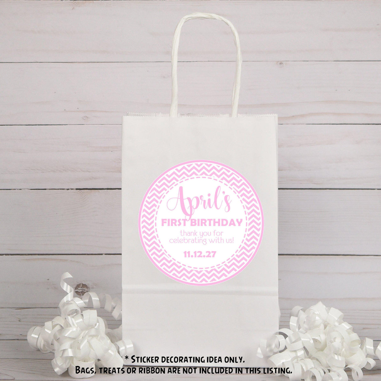 Personalized pink chevron birthday favor sticker