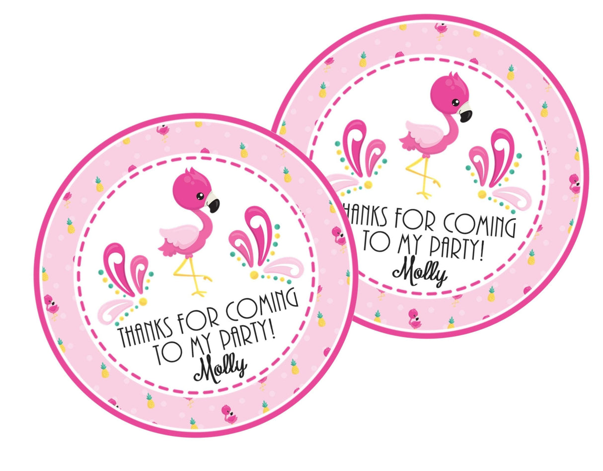 Personalized pink flamingo party favor label