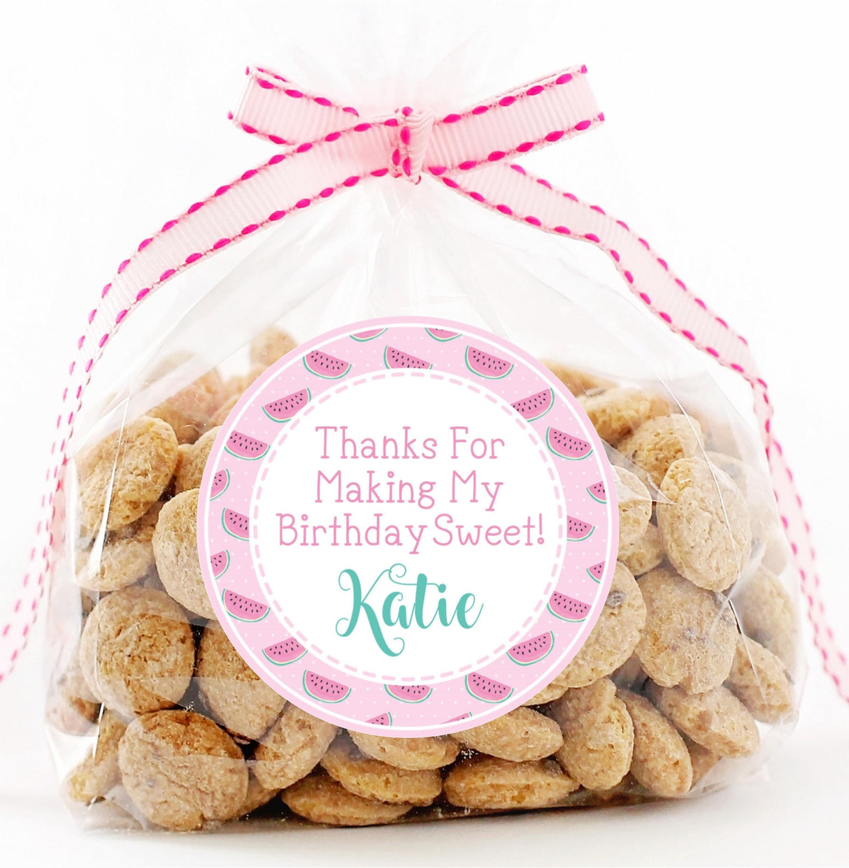 Personalized pink fruit theme birthday sticker