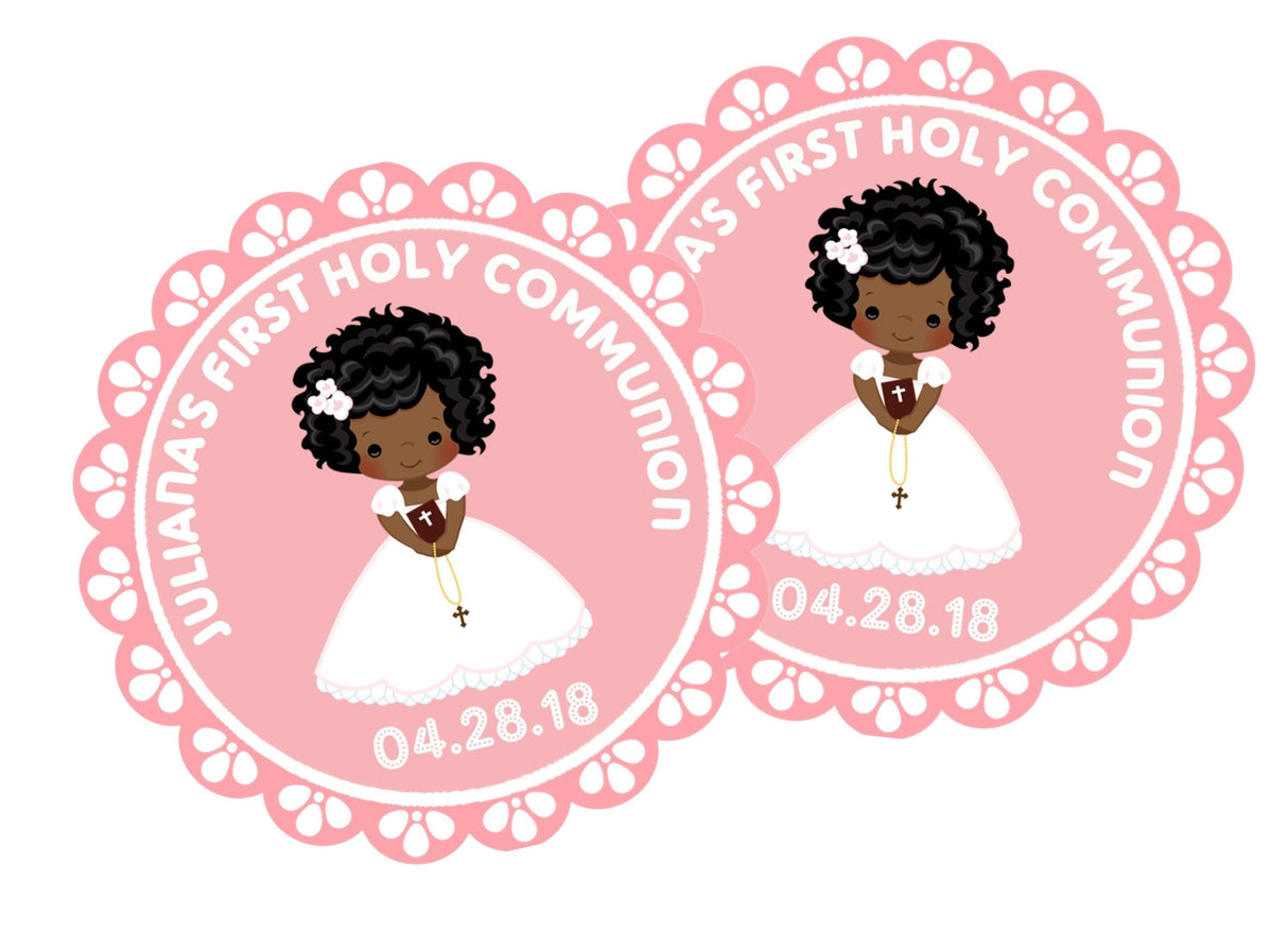 Personalized pink girl communion favor label