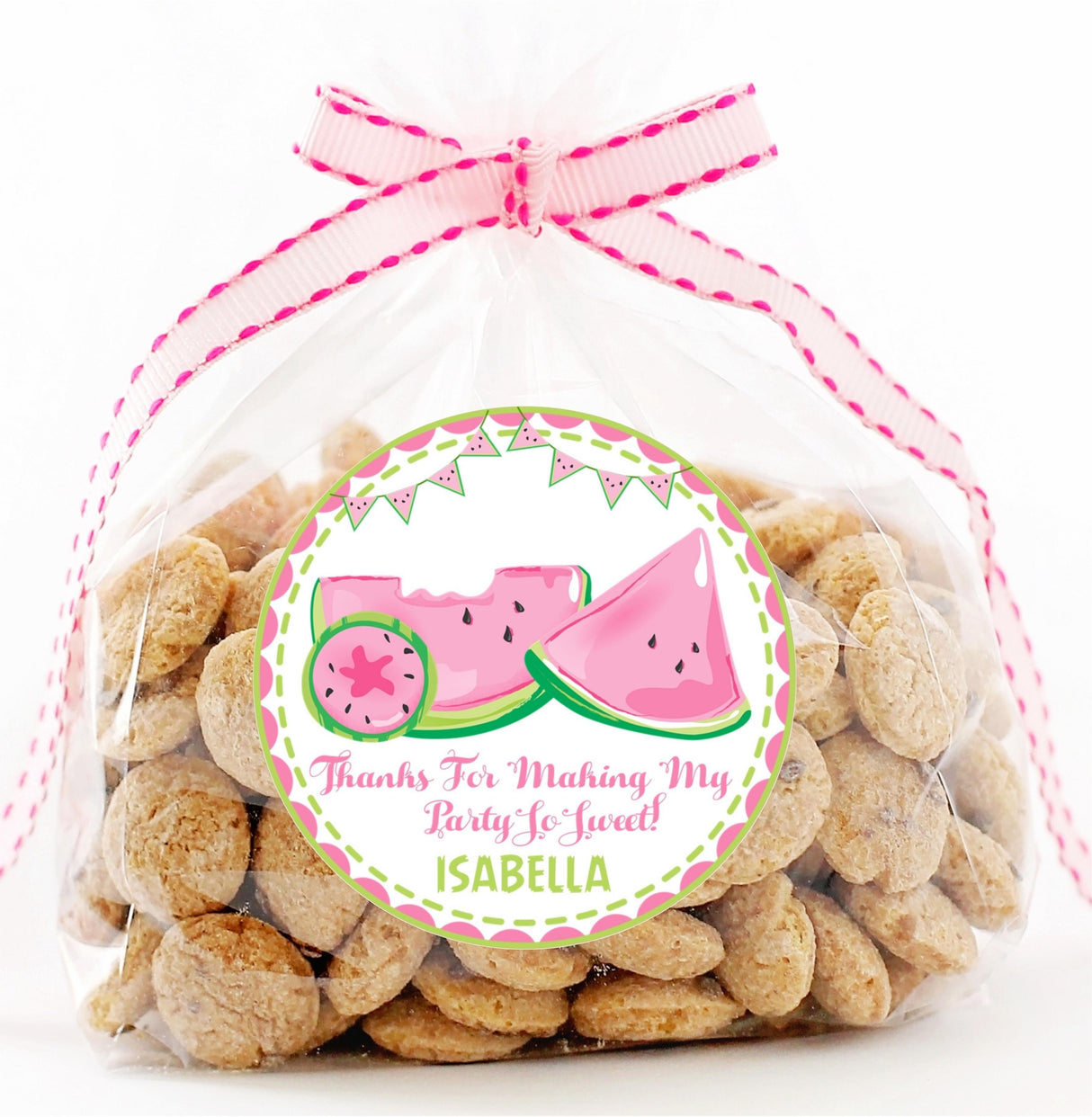 Personalized pink watermelon party favor sticker