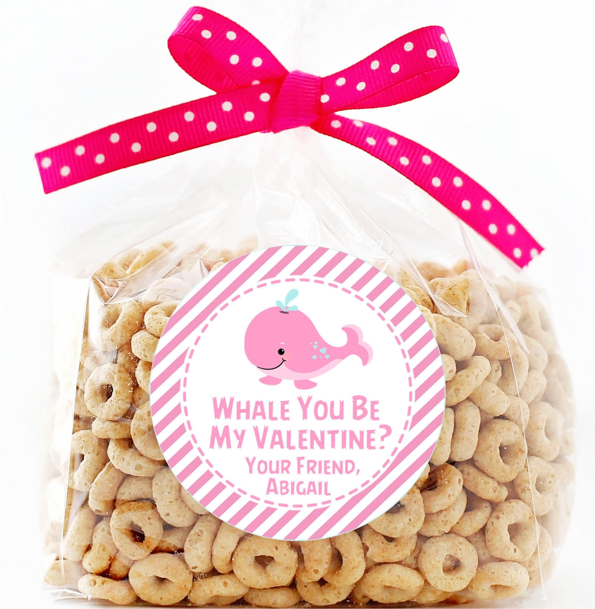 Personalized pink whale Valentine favor