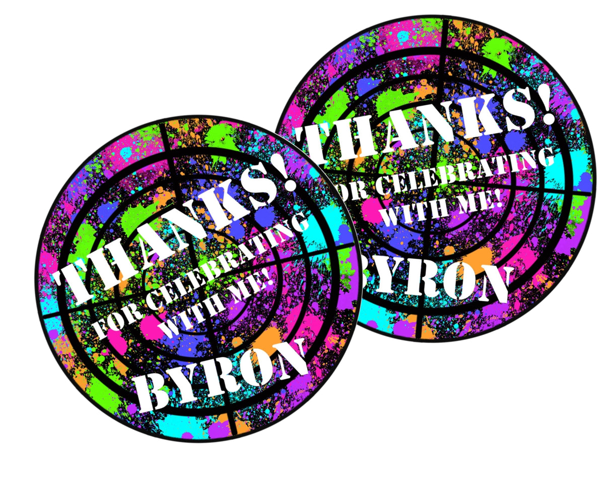 Personalized rainbow paintball party favor sticker