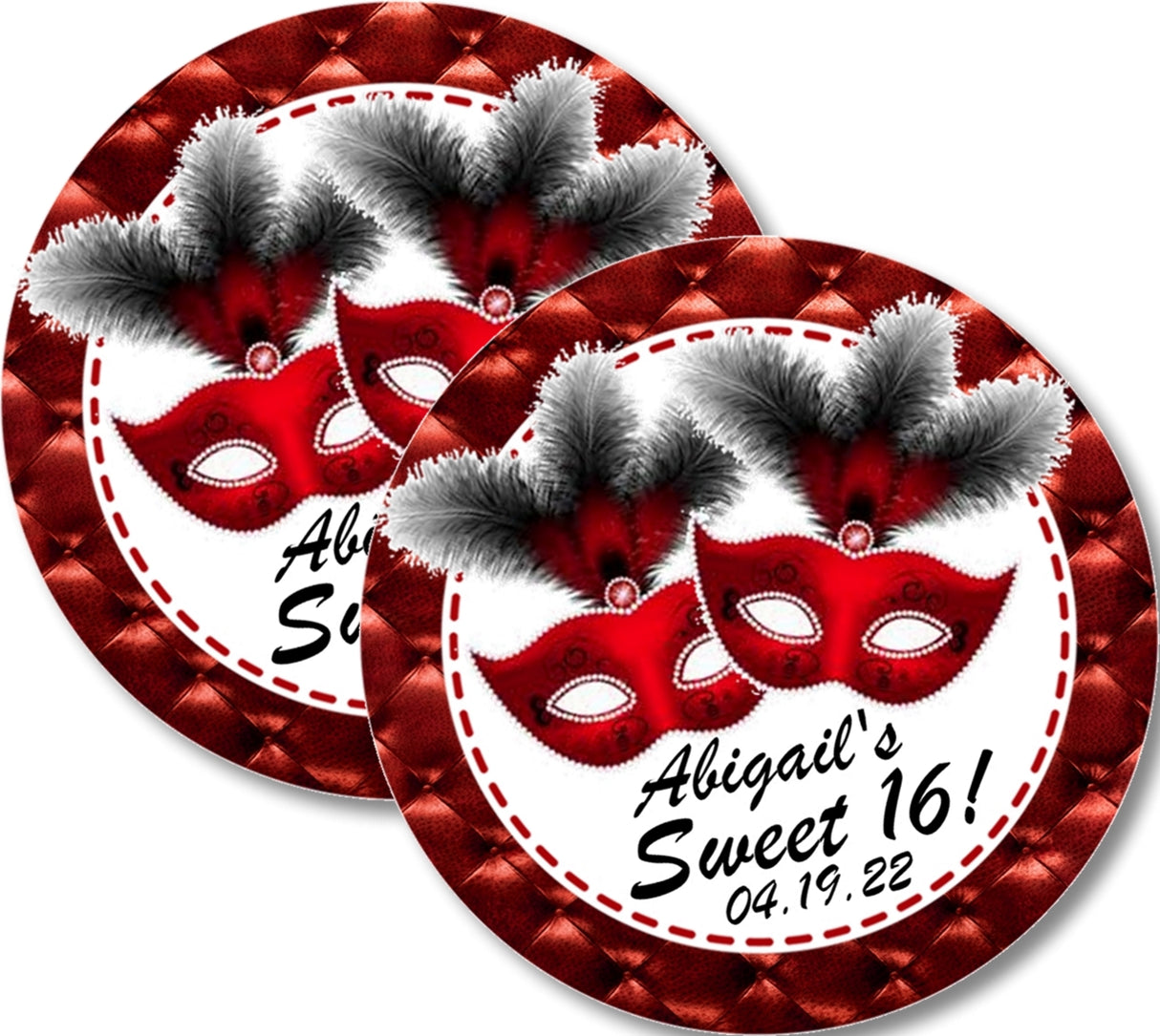 Personalized red masquerade mask sticker with feathers