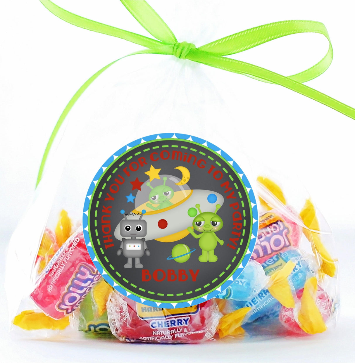 Personalized robot and alien party sticker
