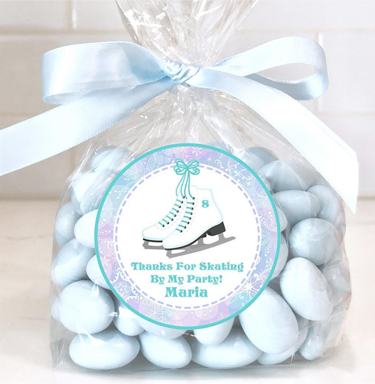 Personalized skating birthday sticker with aqua details