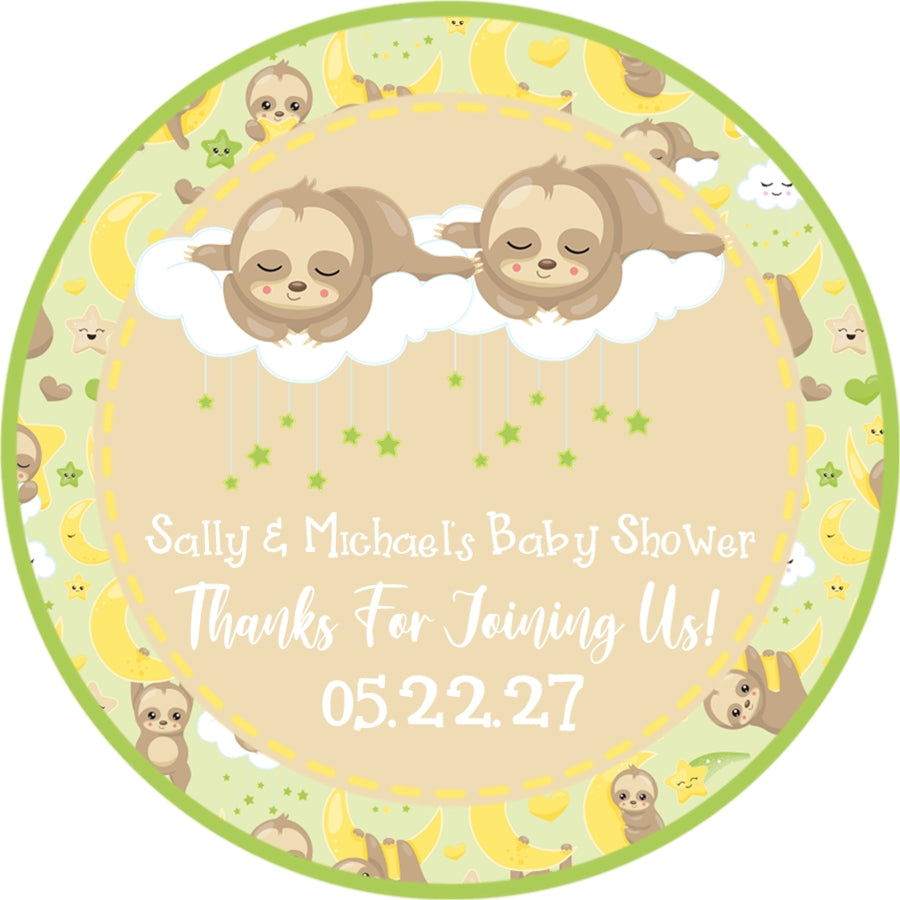 Personalized sloth twins favor label