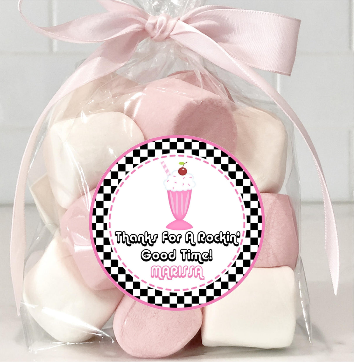 Personalized sock hop milkshake label for 50s party favors