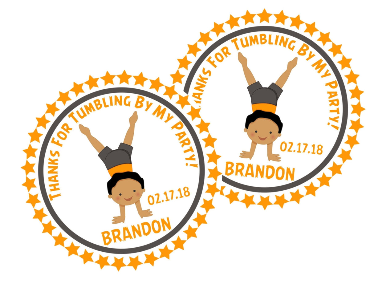Personalized tumbling birthday label for boys