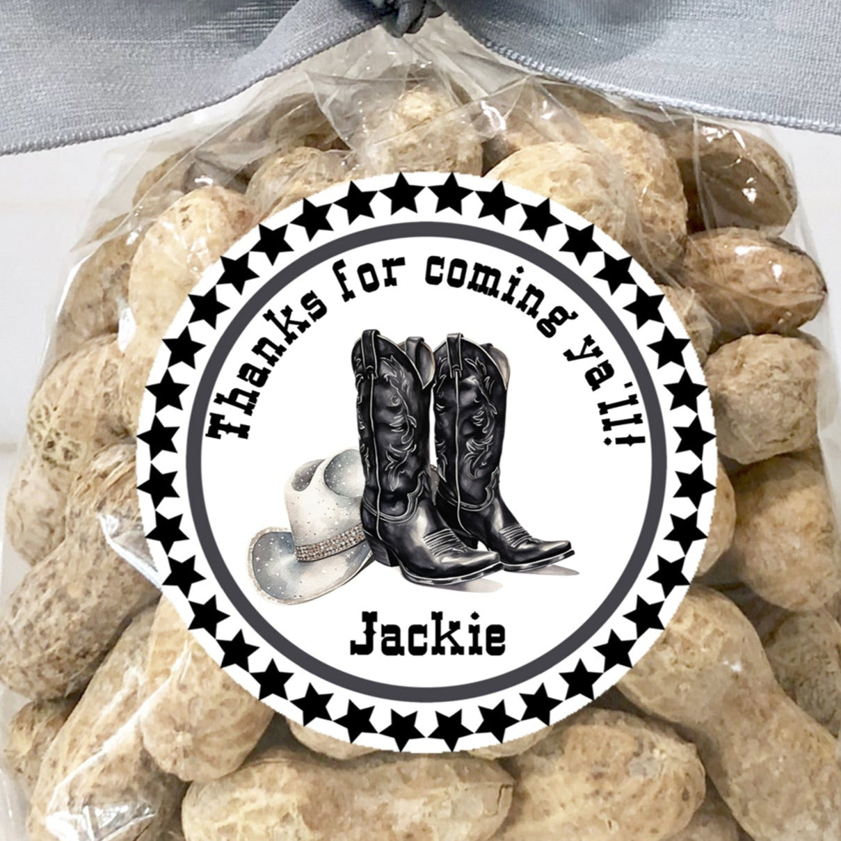 Personalized western party favor label in black