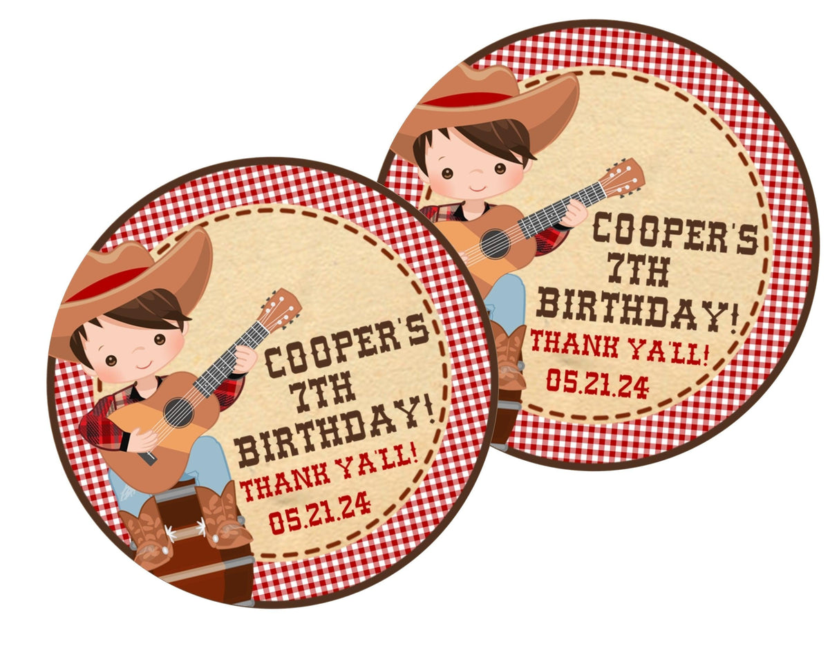 Personalized western party favor sticker for boys