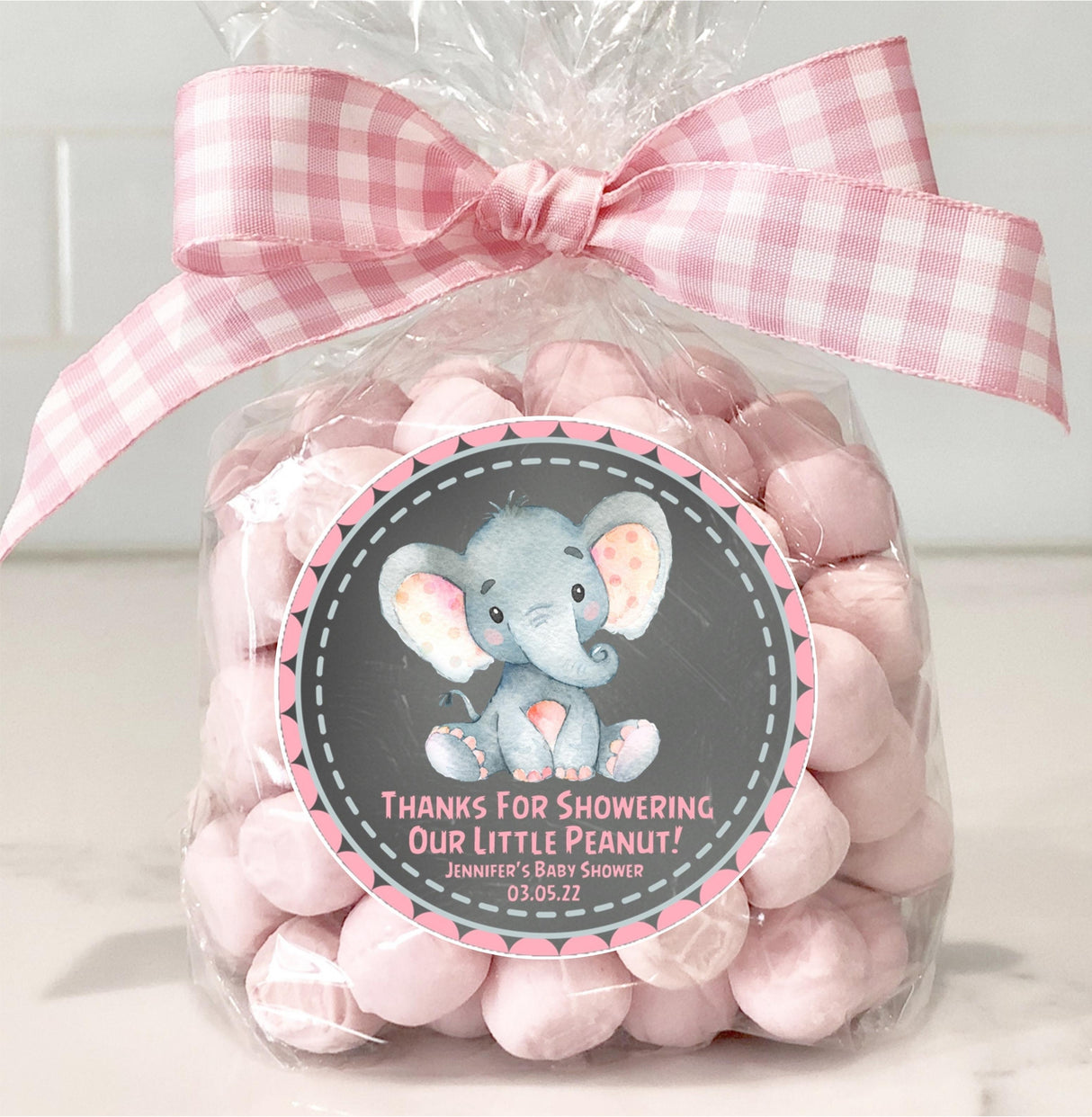 Pink Elephant Baby Shower Stickers Or Favor Tags