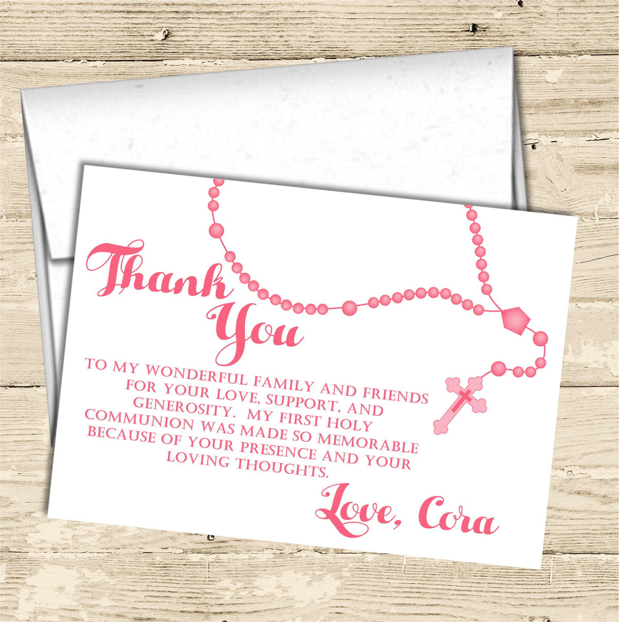 Pink First Communion Thank You Cards