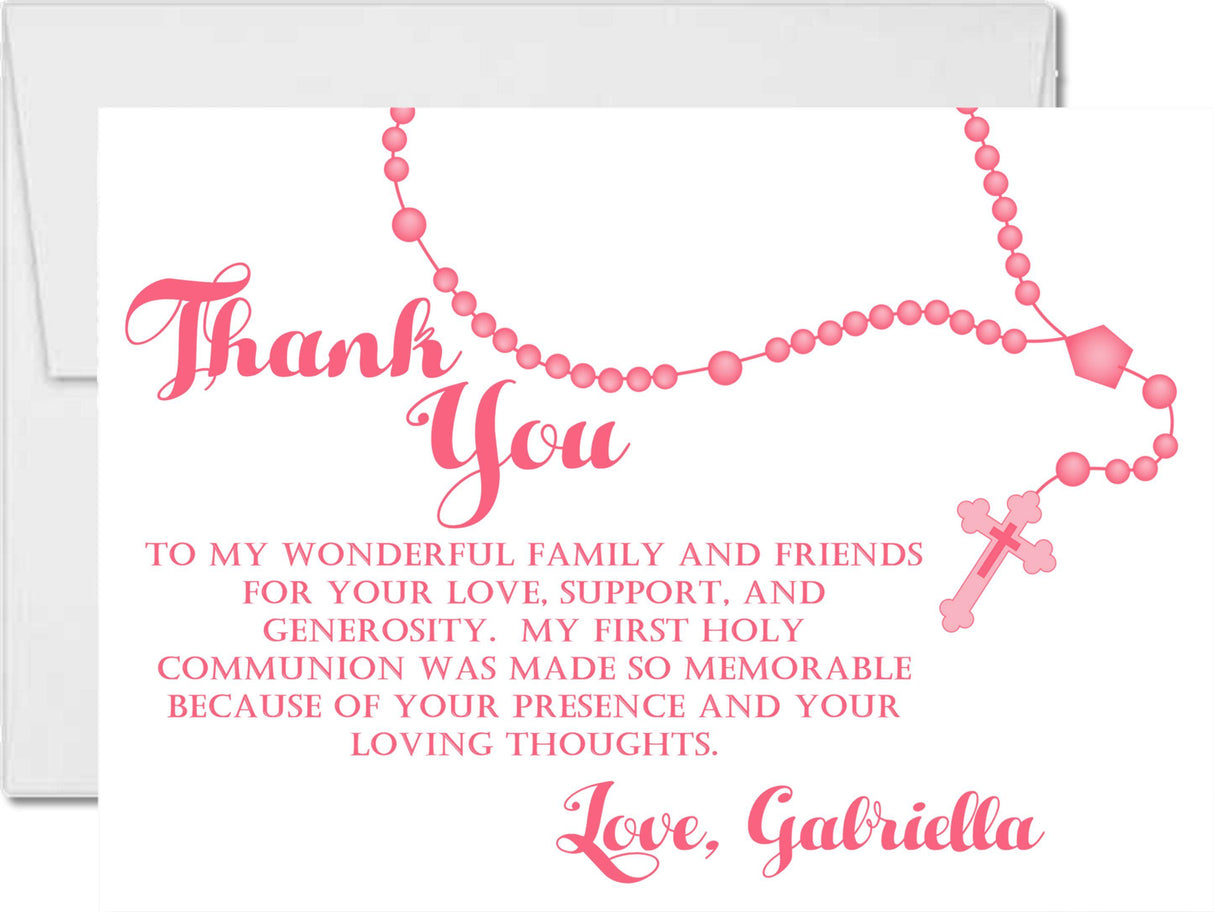 Pink First Communion Thank You Cards