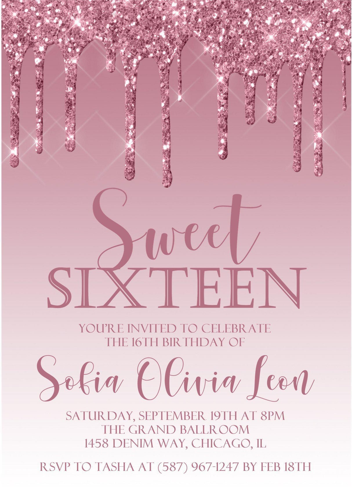 Pink Ombre Sweet 16 Party Invitations