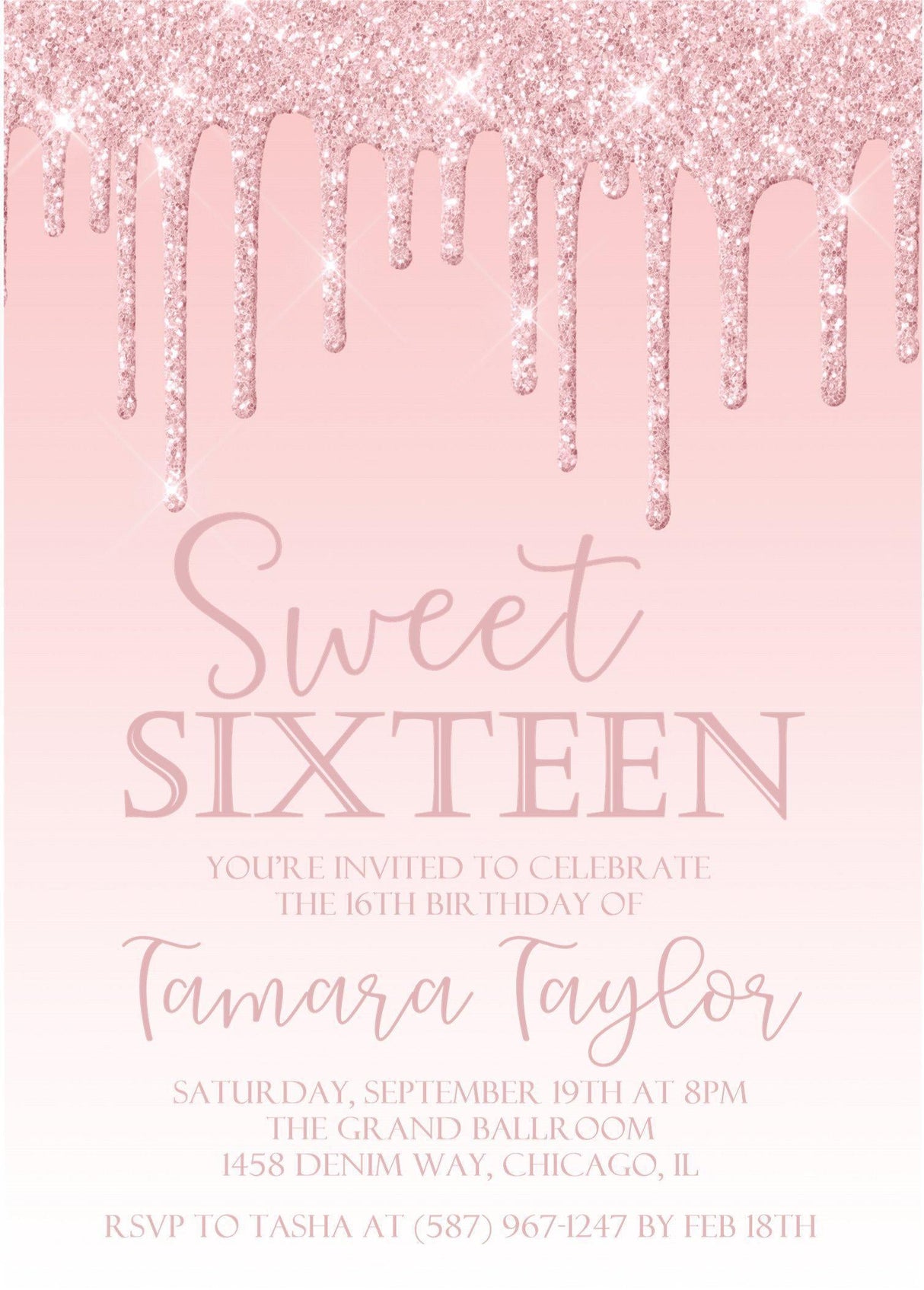 Pink Sweet 16 Party Invitations