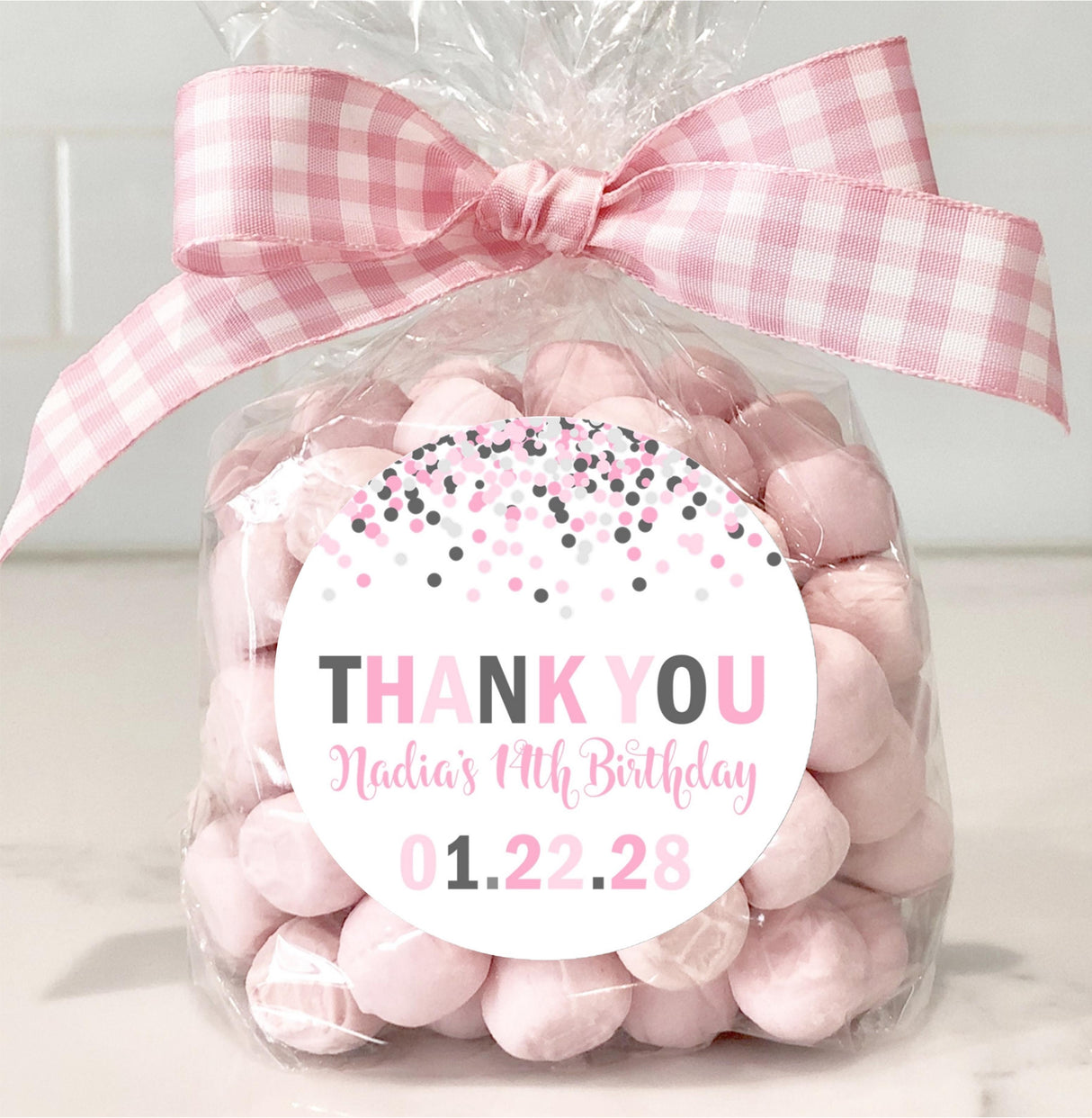 Pink and grey party stickers