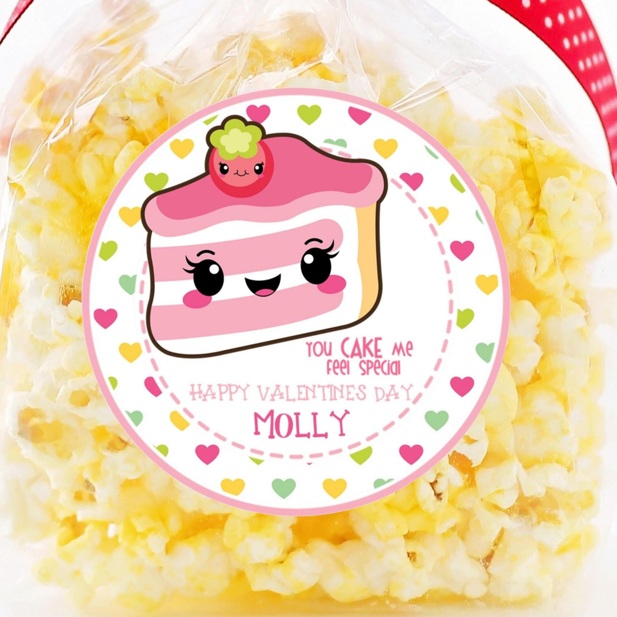 Pink cake slice Valentine sticker with strawberry