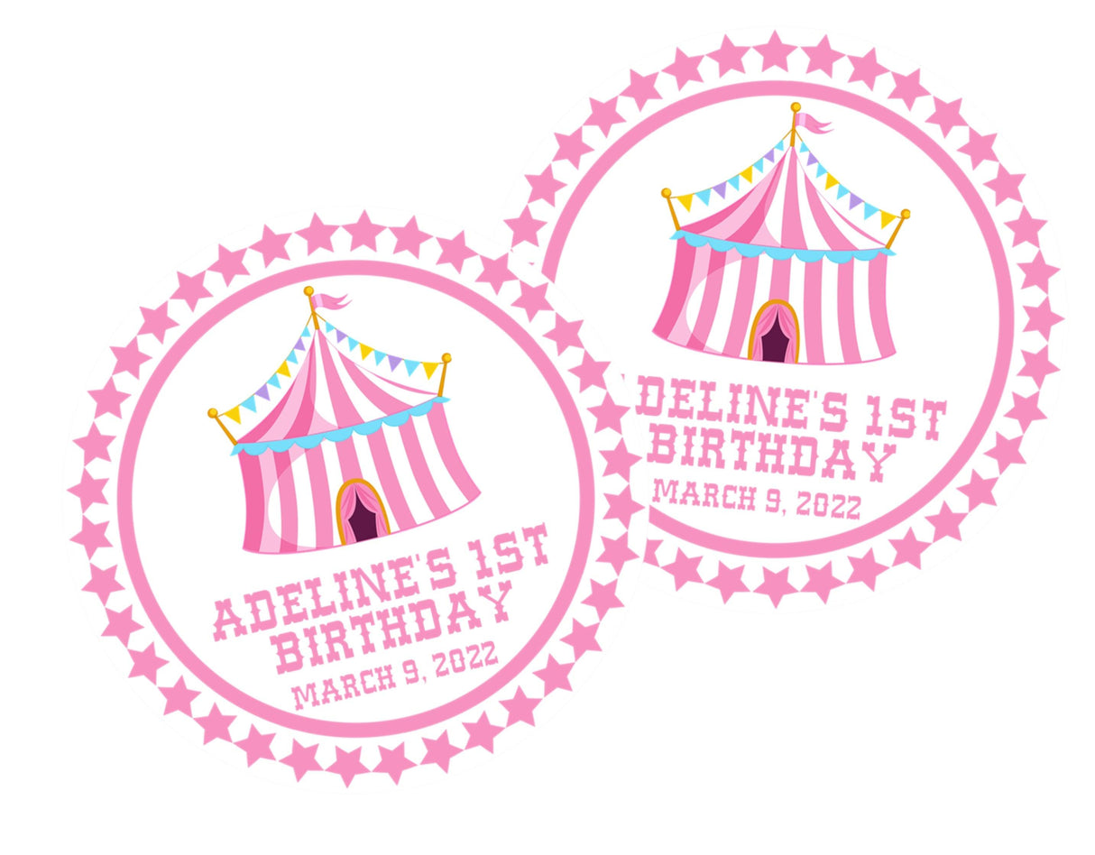 Pink circus tent birthday sticker