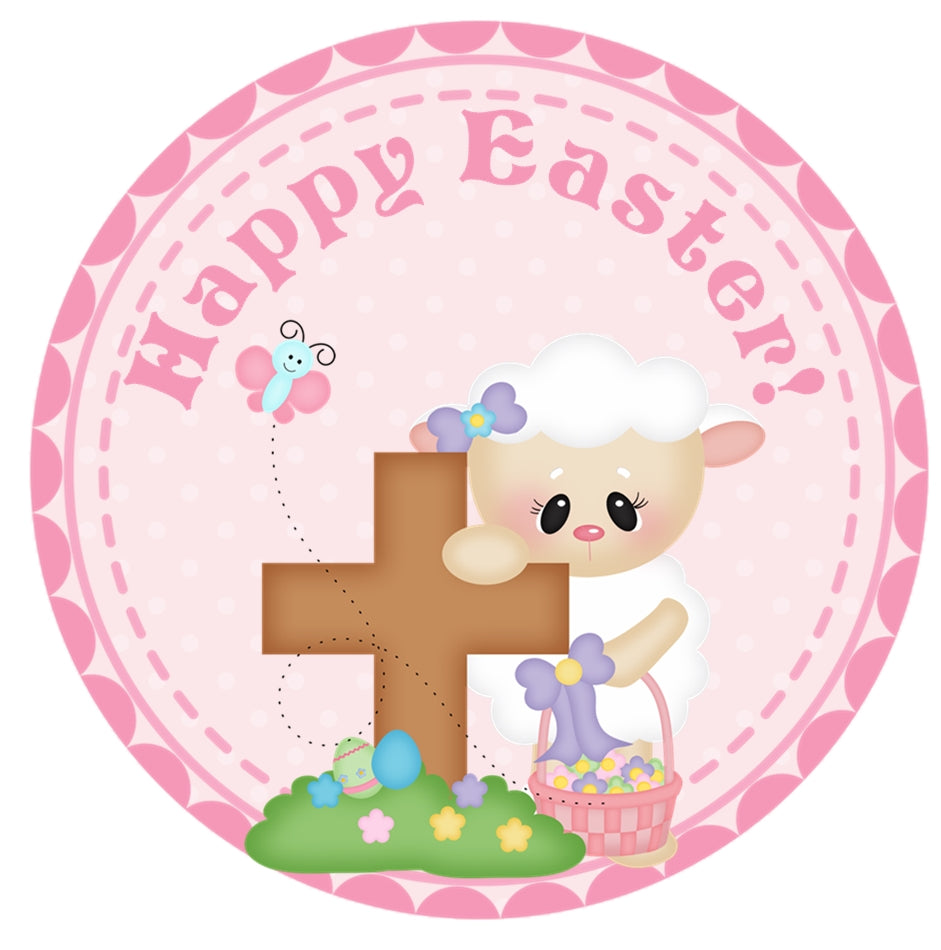 Pink easter lamb sticker favors