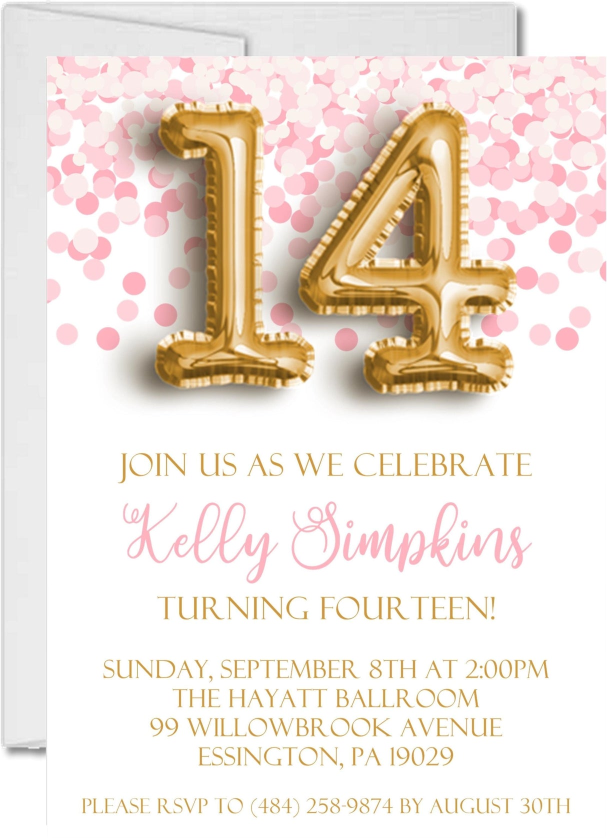 Pink gold confetti teen birthday party invitations