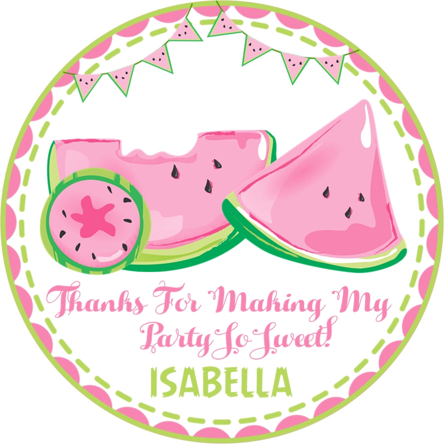 Pink green watermelon birthday sticker slice design