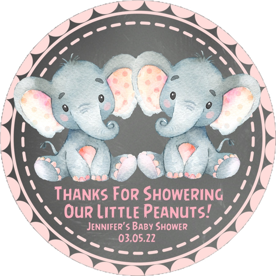 Pink grey twins safari baby shower sticker label