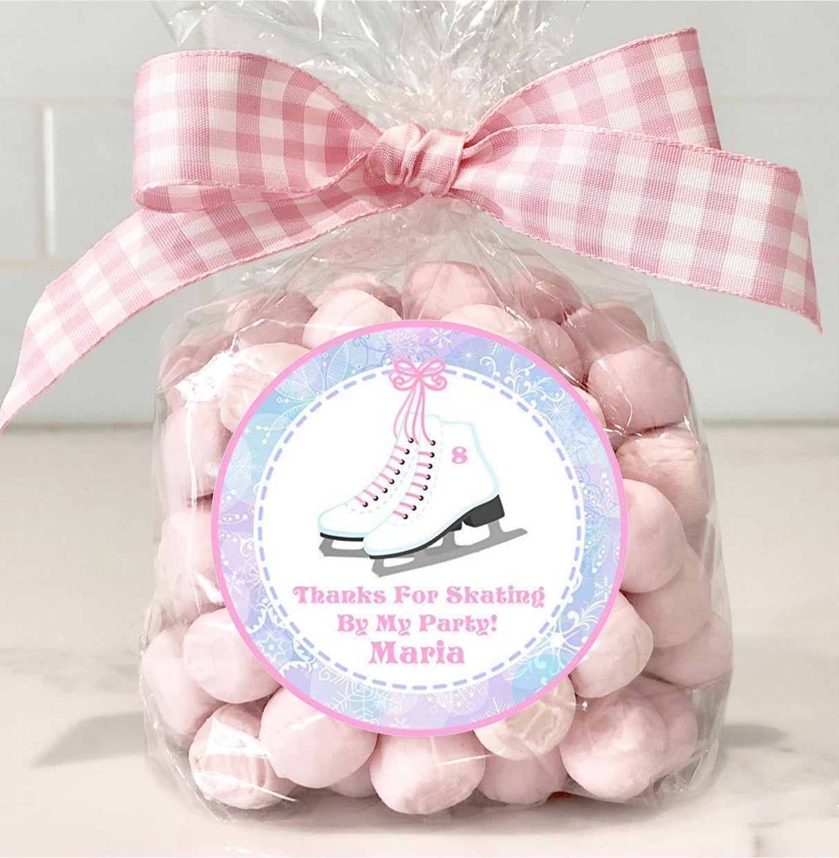 Pink ice skating birthday party sticker