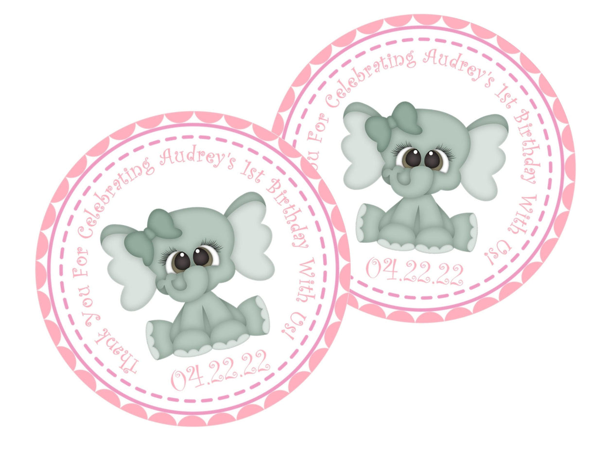 Pink jungle elephant party favor label for girls