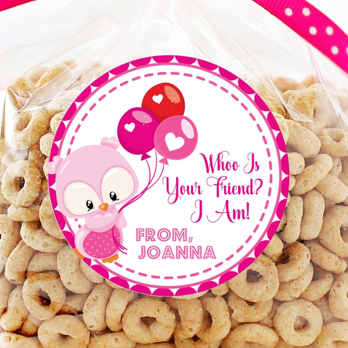 Pink owl Valentine sticker