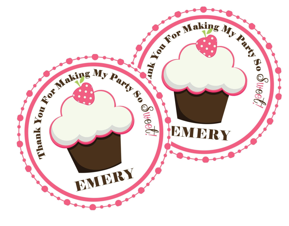 Pink strawberry cupcake birthday sticker