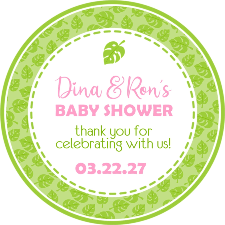 Pink tropical baby shower sticker label
