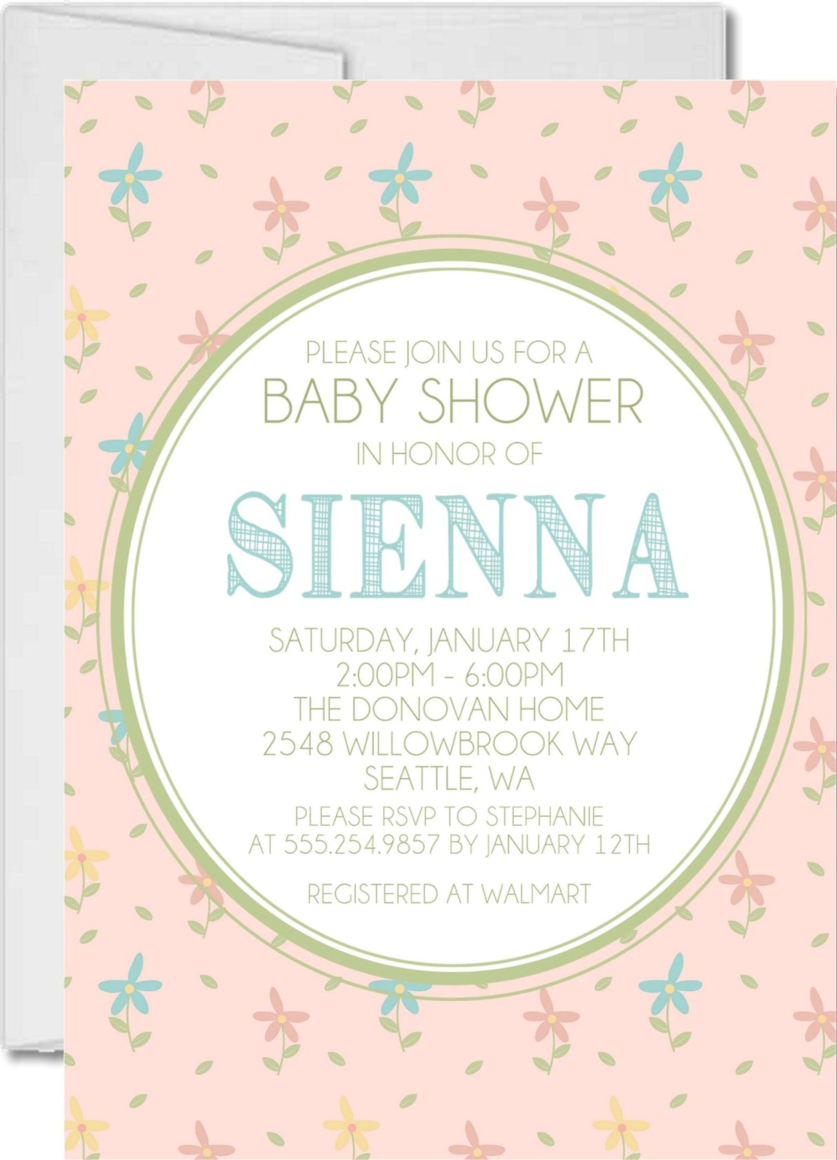 Pink vintage floral baby shower invitations pastel flower design