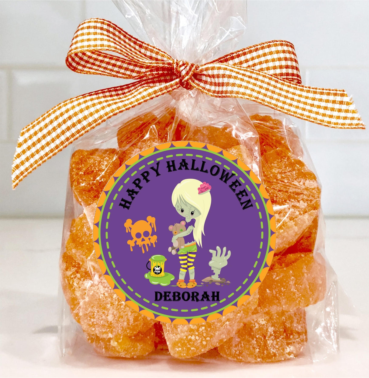 Playful zombie character Halloween sticker with bright spooky colors