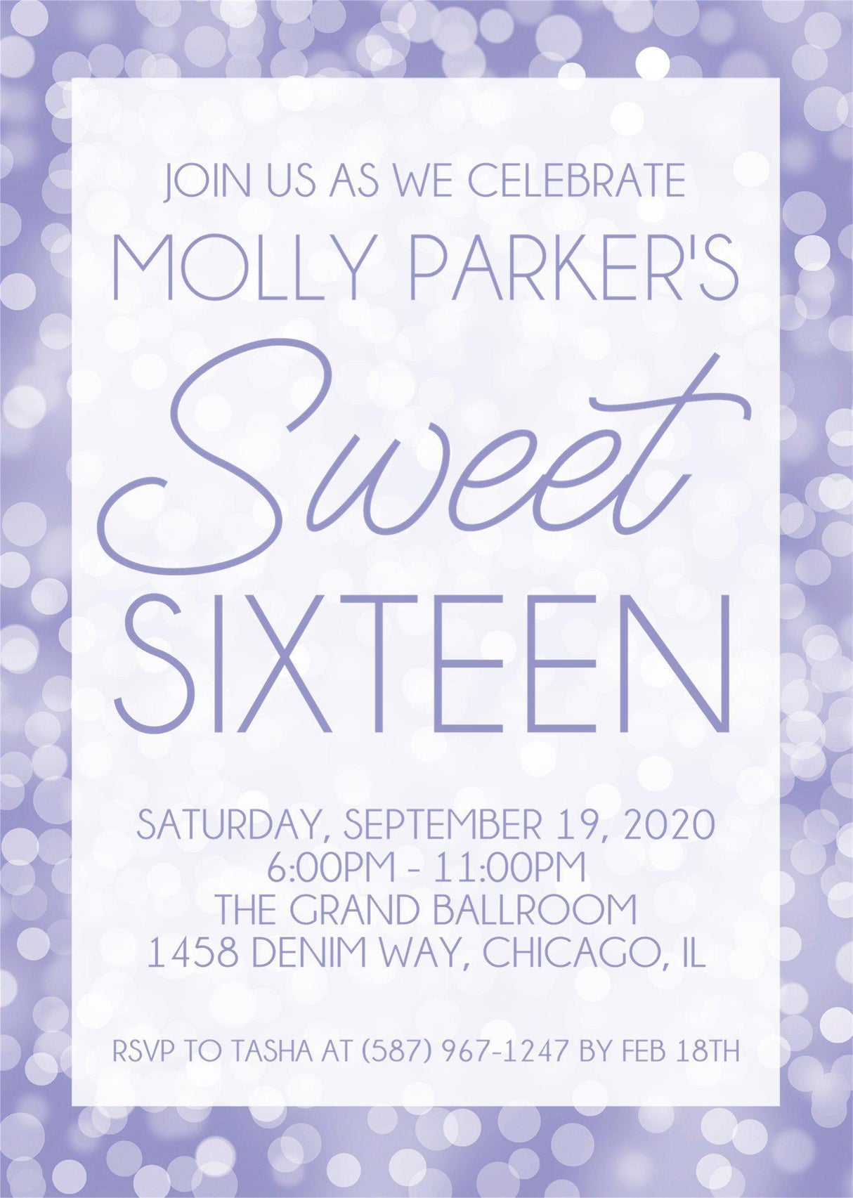 Purple Sweet 16 Party Invitations