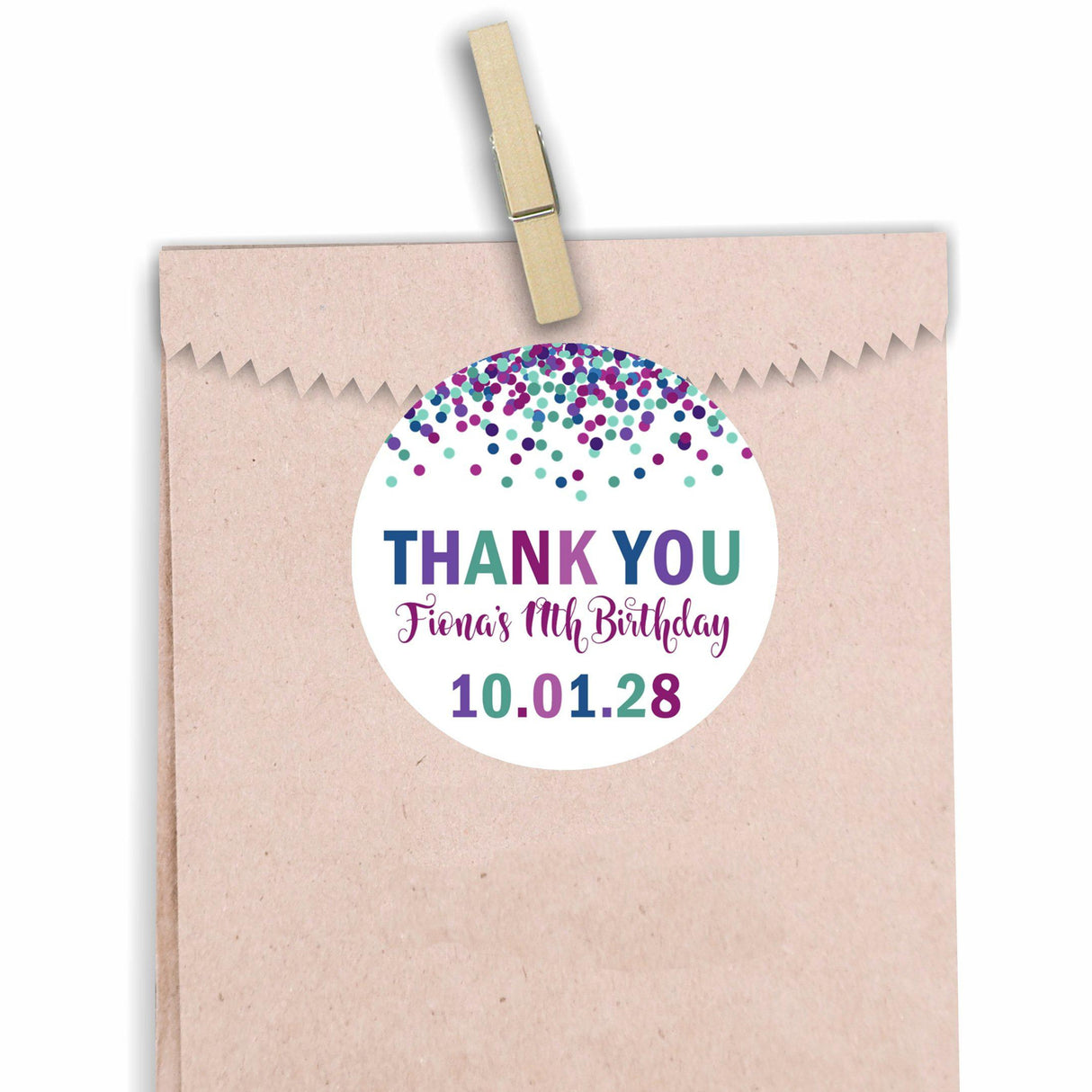 Purple confetti birthday stickers