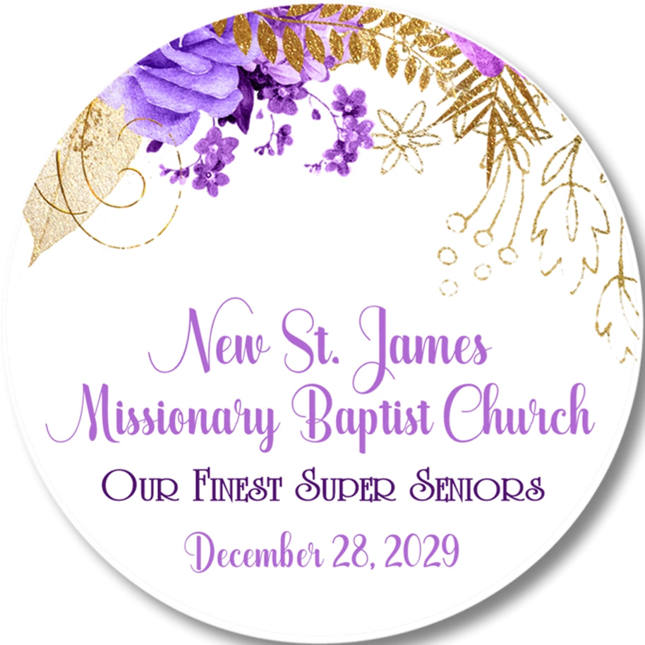 Purple gold baptism sticker favor label
