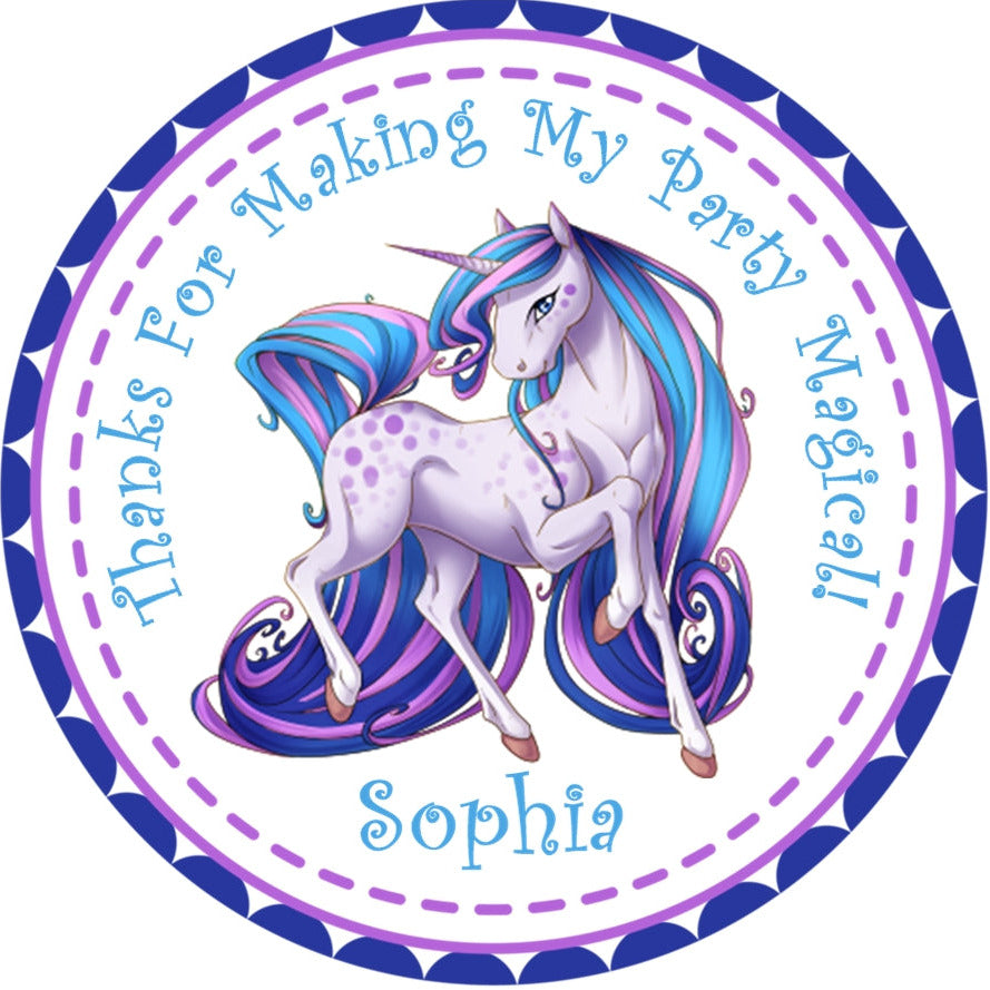 Purple magical unicorn thank you birthday sticker