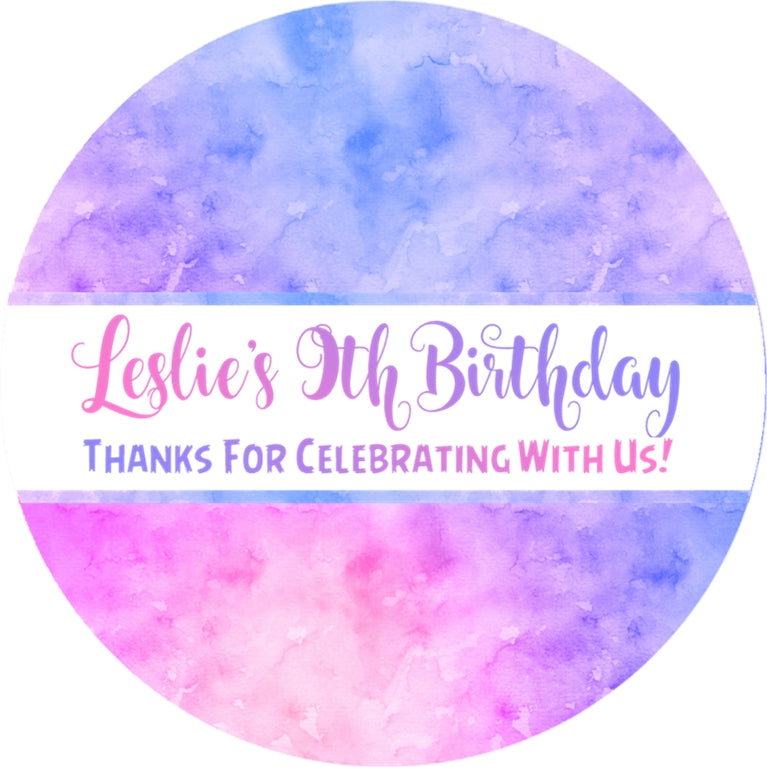 Purple pink watercolor thank you birthday sticker